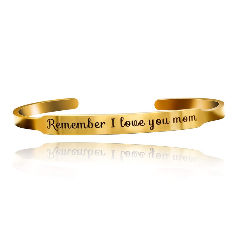 Uloveido Brushed Remember Mom I Love You Adjust Inspirational Bracelet Cuff Bangle for Mother's Day Birthday from Daughter Son (Gold Plated) Y458 - Image 1